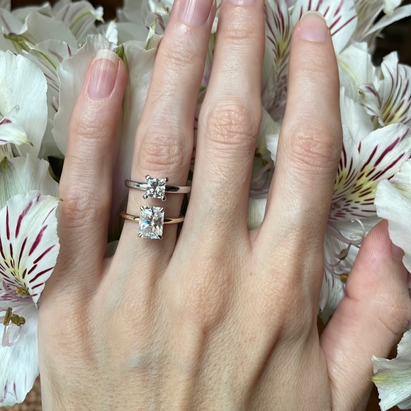 14k Solid Gold Moissanite Radiant Tulip Lotus Engagement Ring size 4.5 PREOWNED - Picture 6 of 17